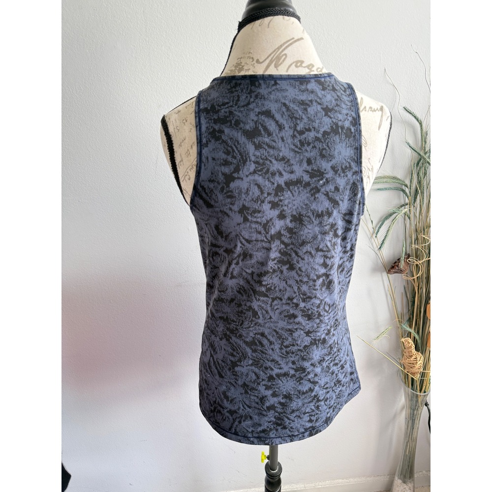 Athleta Womens XL Blue Black Abstract Floral Racerback Tank Top RN 54023 Stretch